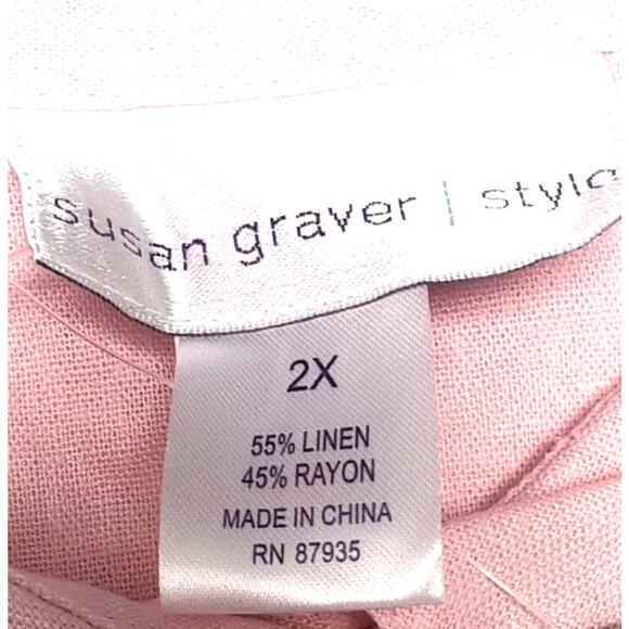 Susan Graver Shirt Blouse Womens Plus Size 2X Pink Linen Blend Scallop NEW NWT - Picture 10 of 16